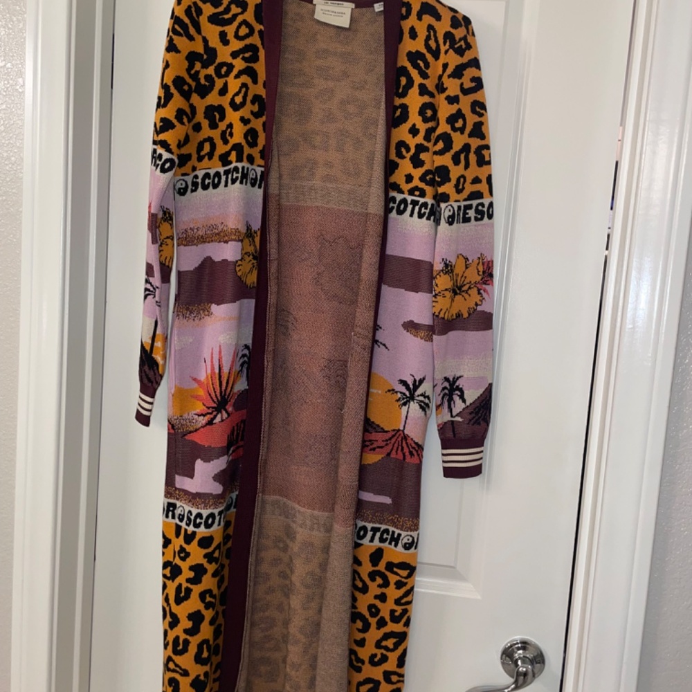 SCOTCH & SODA Avie Long Cardigan Duster Leopard Tropic Size S - Picture 2 of 13